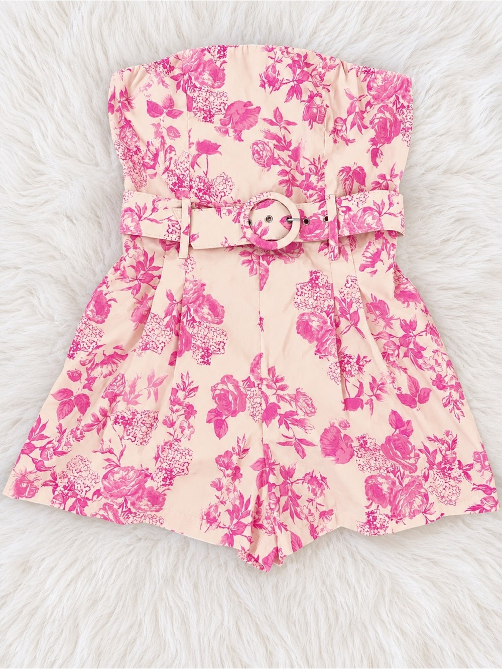 🌸 Olivaceous Strapless Floral Romper – Size Medium